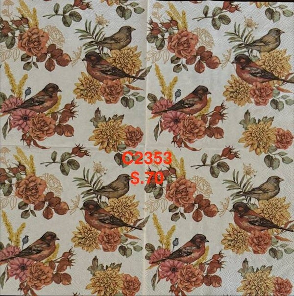 Fall (C2353) - Fall Flowers with Brown Birds Sitting on Them
