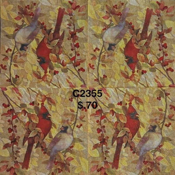 Fall (C2355) - Cardinal Couple Sitting on a Fall Branch