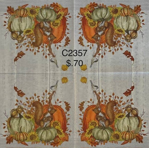 Fall (C2357) - Pumpkins with Squirrels Sitting on Top of Them