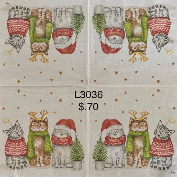 Christmas (L3036) - Three Cats Wearing Scarves, Hats, and Reindeer Ears