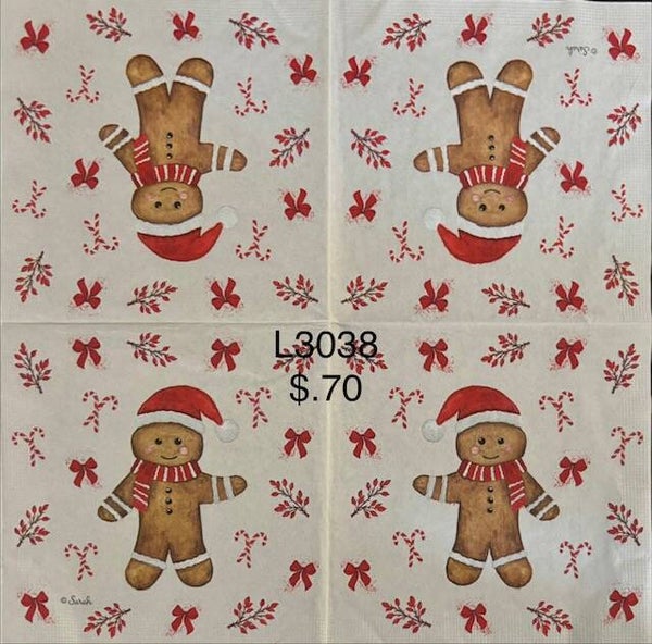 Christmas (L3038) - Gingerbread Person with Candy Canes, Ribbons, and Berries in Background