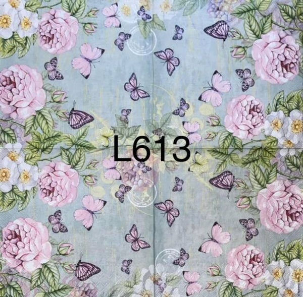 Flowers (L613) - Pink Flowers and Butterflies
