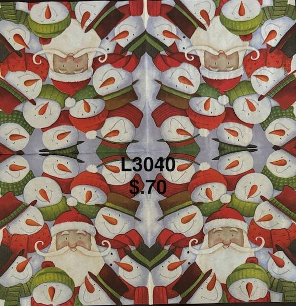 Christmas (L3040) - Santa Face Surrounded by Snowmen Faces
