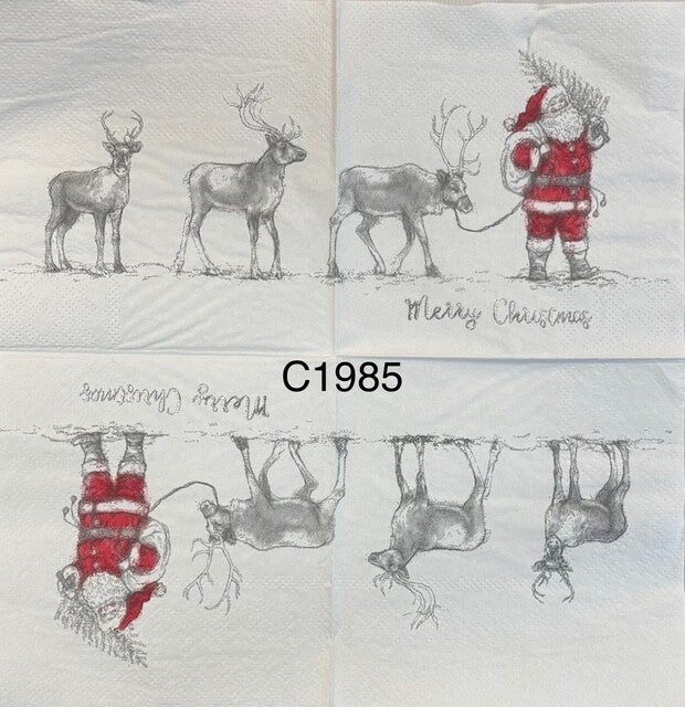 Christmas (C1985) - Santa with Three Reindeer and Carrying a Tree