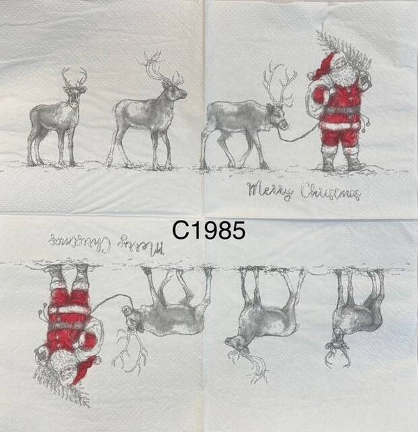 Christmas (C1985) - Santa with Three Reindeer and Carrying a Tree