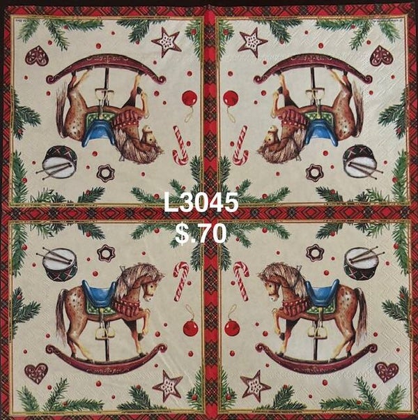 Christmas (L3045) - Rocking Horse Surrounded by Candy Cane, Drum, Star, Ornament, etc.