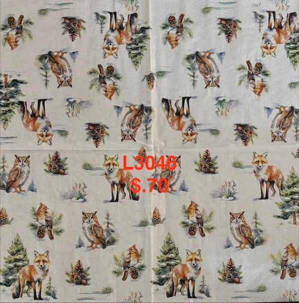 Winter (L3046) - Fox, Owl, Bird in the Snow