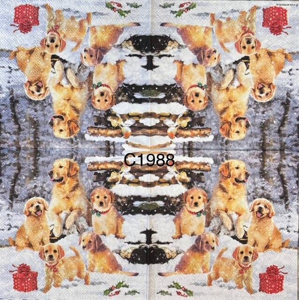 Christmas (C1988) - Yellow Lab with Puppies in the Snow