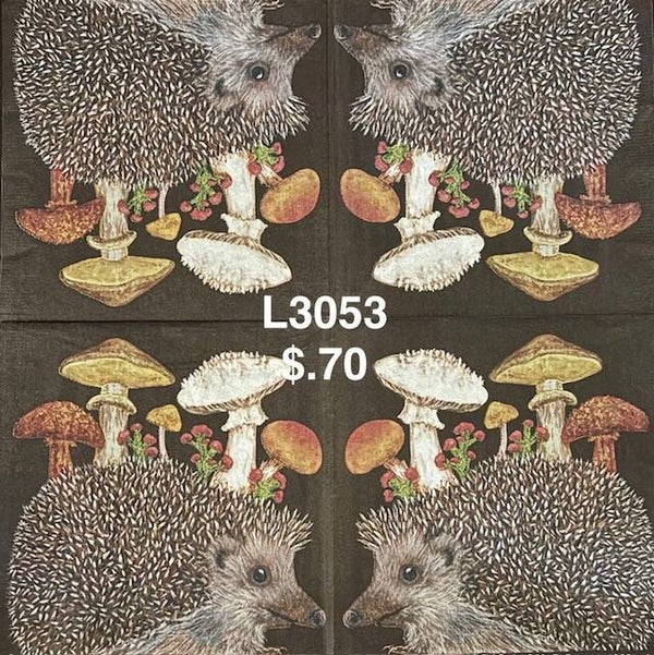 Animals (L3053) - Hedgehog with Mushrooms Behind It
