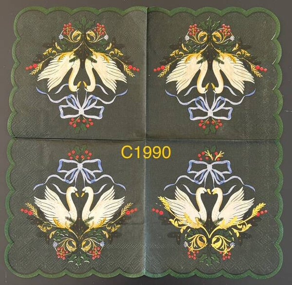 Christmas (C1990) - Two Geese With  Blue Ribbon Above Them