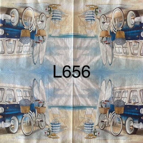 Beach (L656) - Volkswagon Bus with Surf Boards and Bicycle