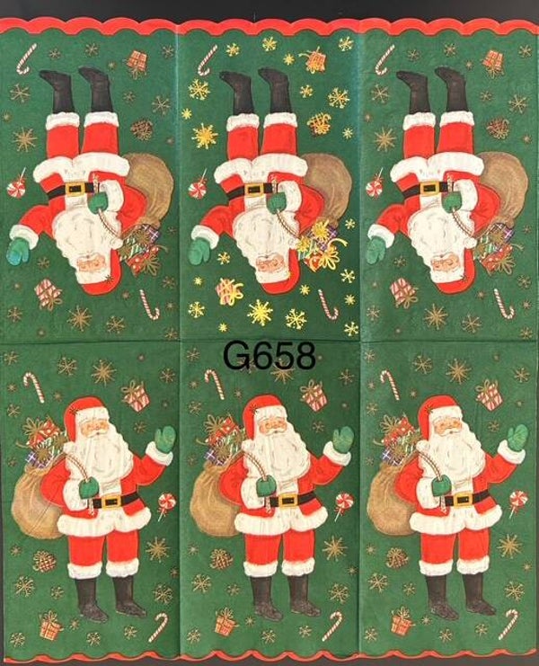 Christmas (G658) - Santa Holding a Sack of Gifts on Dark Green Background