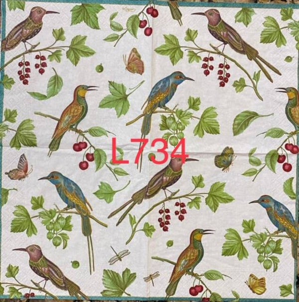 Birds (L734) - Birds on Branches with Berries