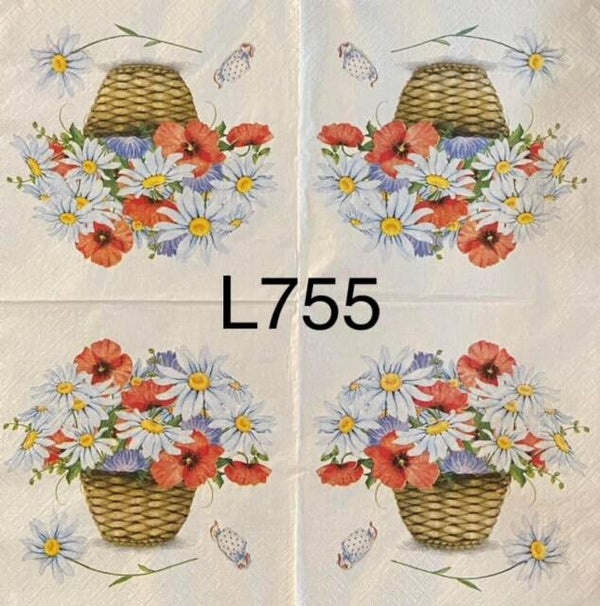 Flowers (L755) - Wicker Basket with Daisies and Hibiscus