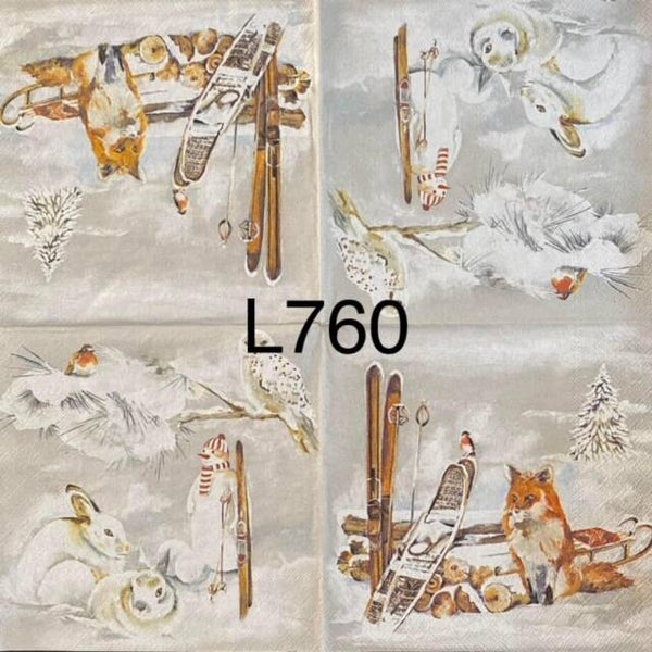 Winter (L760/1044) - Fox with Sled and Skiis