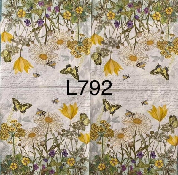 Flowers (L792) - Yellow Flowers with Daisies and Butterflies