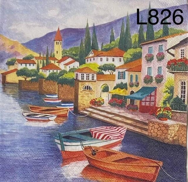 Scene (L826) - Boats Tied to Back of Homes