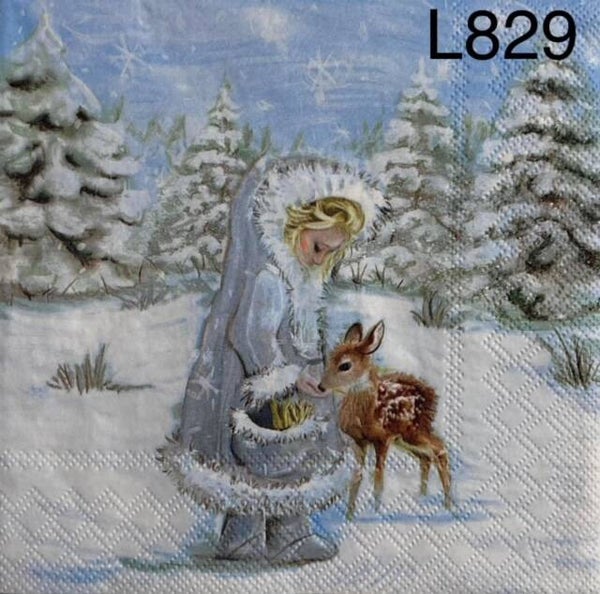 Winter (L829) - Girl Feeding Deer