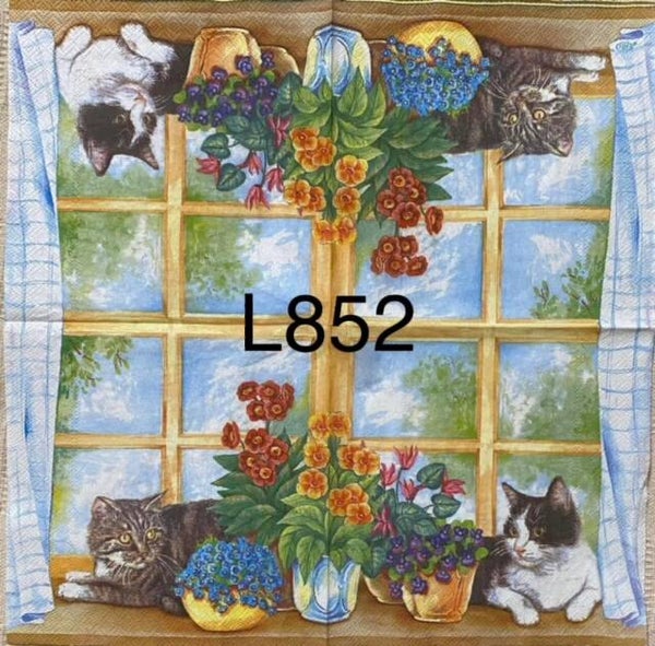 Cats (L852) - Two Cats Sitting on Window Sill