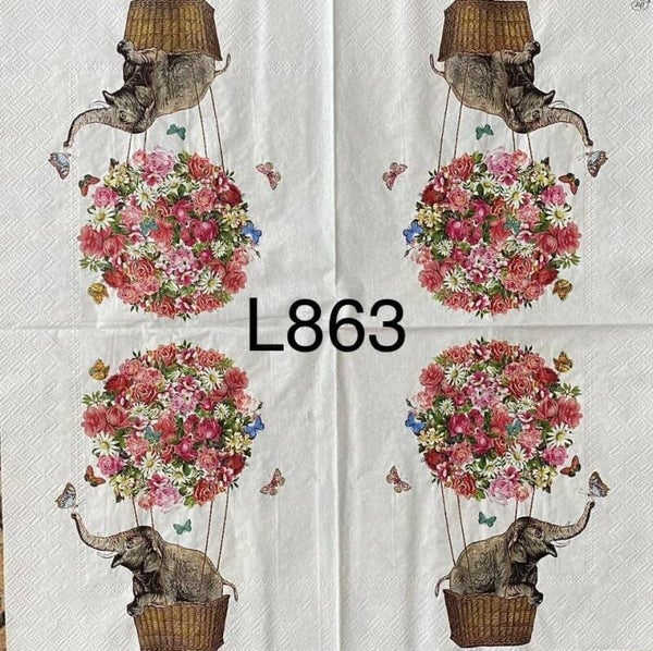Animals (L863) - Elephant in a Hot Air Balloon Made of Flowers