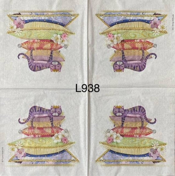 Cats (L938) - Cat Laying on Top of Stacked Pillows