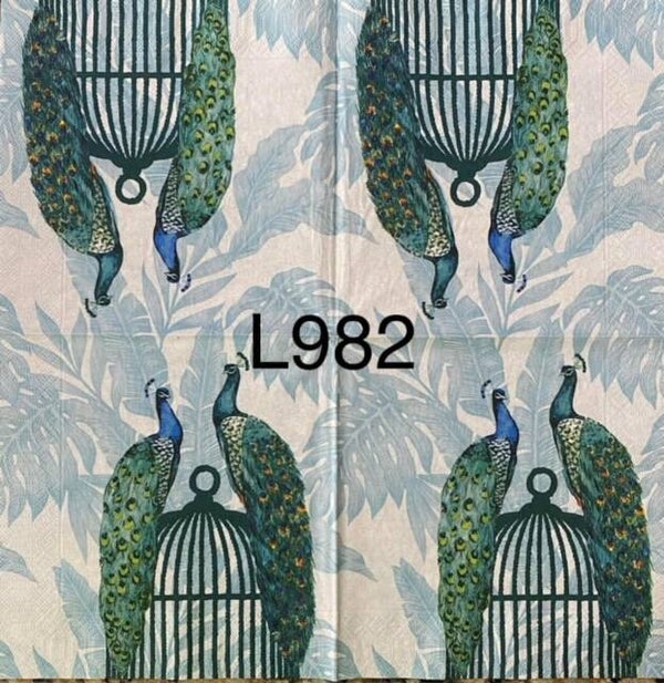 Birds (L982) - Two Peacocks Sitting on Bird Cage