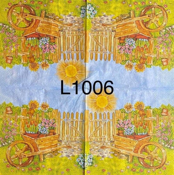 Fall (L1006) - Wheelbarrow Full of Flowers and Sunflowers