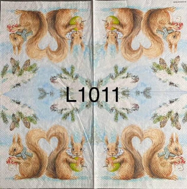 Animals (L1011/1340) - Two Squirrels Eating Nuts with Scarves