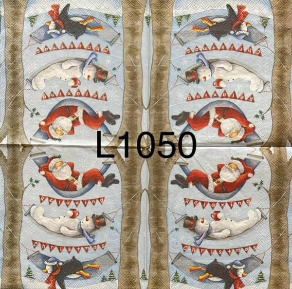Christmas (L1050) - Santa, Snowman, and Penguin Sleeping in Hammocks