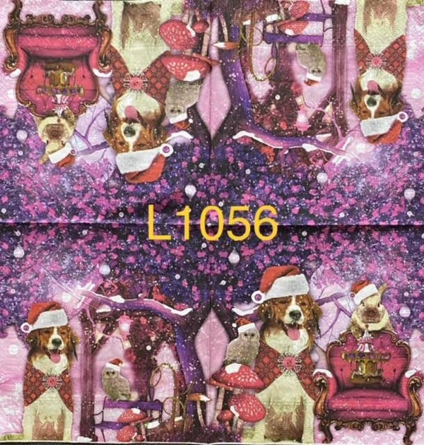 Christmas (L1056) - Animals Sitting Around with Santa Hats