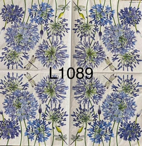 Flowers (L1089) - Blue Dandelions and Dragonflies