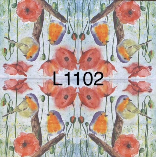 Birds (L1102) - Two Birds with Poppies