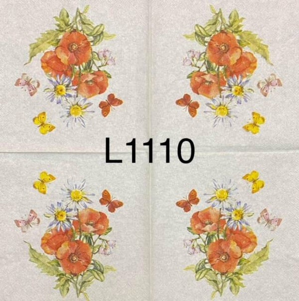 Flowers (L1110) - Red Poppies with Butterflies