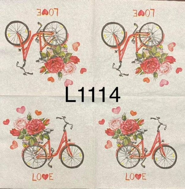 Valentines (L1114) - Bicycle with Flowers and Hearts LOVE