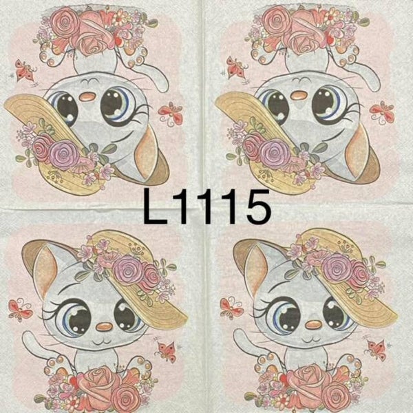 Cats (L1115) - Kitten with Hat and Flowers