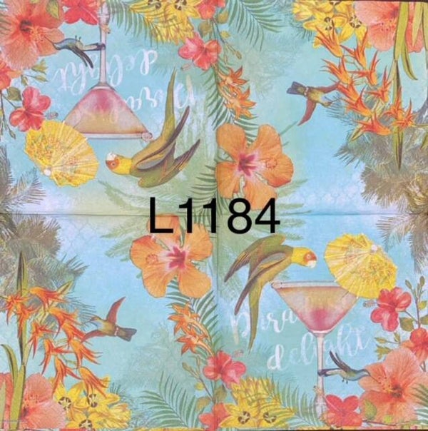 Birds (L1184) - Parrot Drinking a Martini