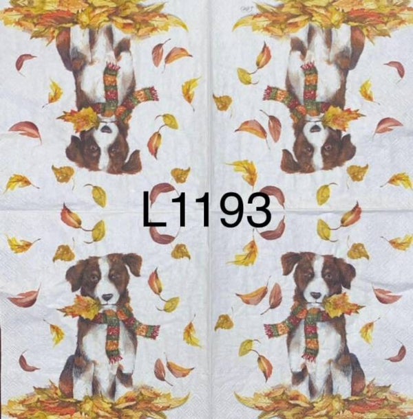 Dogs (L1193) - Fall Dog with a Pile of Leaves
