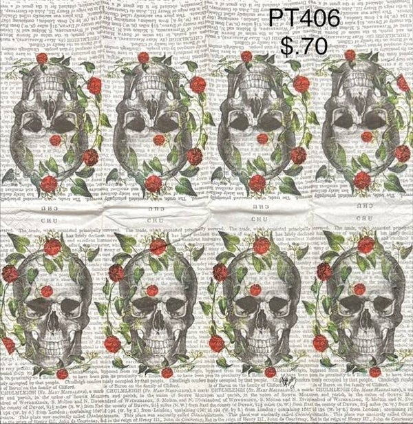 Halloween (PT406) - Skull with Roses and Print in Background
