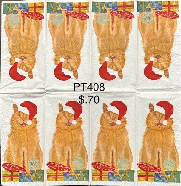 Christmas (PT408) - Cat Wearing a Santa Hat with Presents on Floor