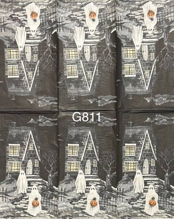 Halloween (G811) - Two Ghosts Trick or Treating by Haunted House