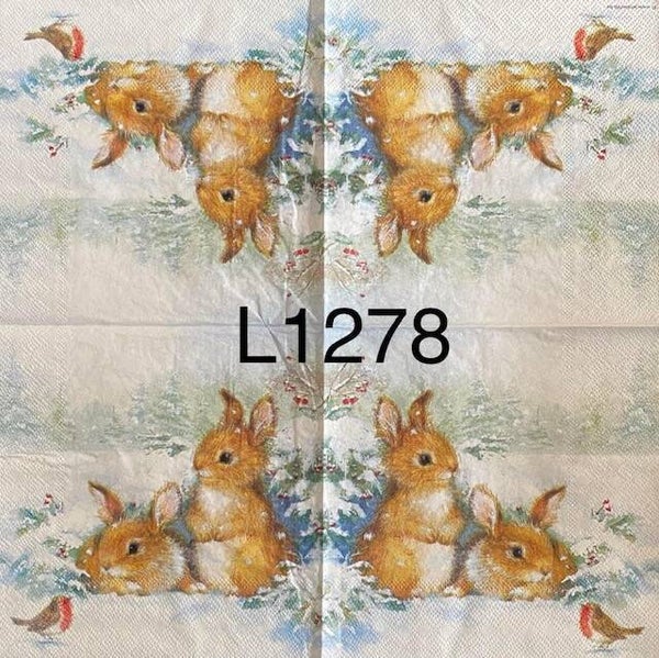 Winter (L1278) - Two Bunnies Looking at a Robin