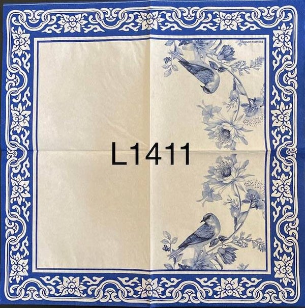 Flowers (L1411) - Blue and White Flowers and Birds