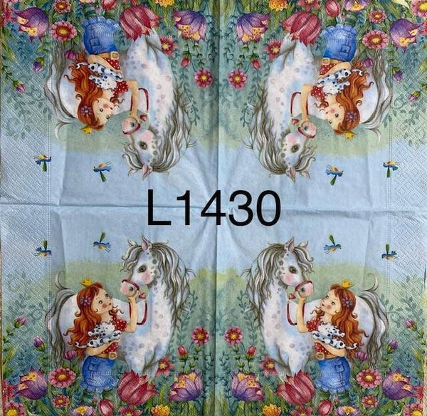 People (L1430) - Little Girl with Horse in Field of Flowers