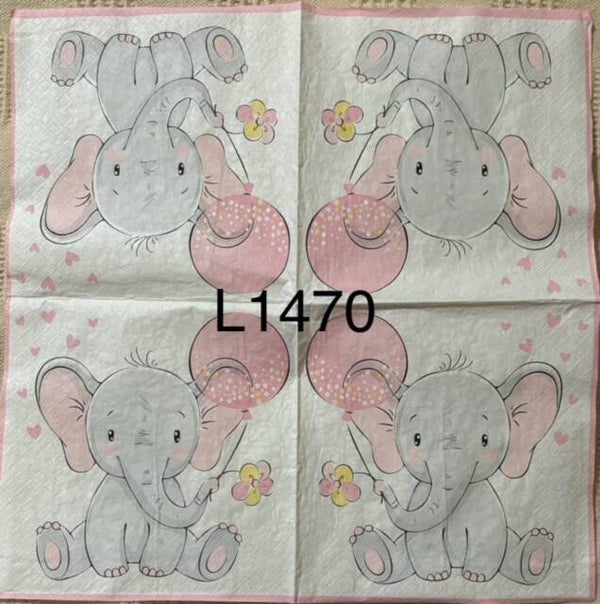 Animals (L1470) - Elephant with Pink Balloons