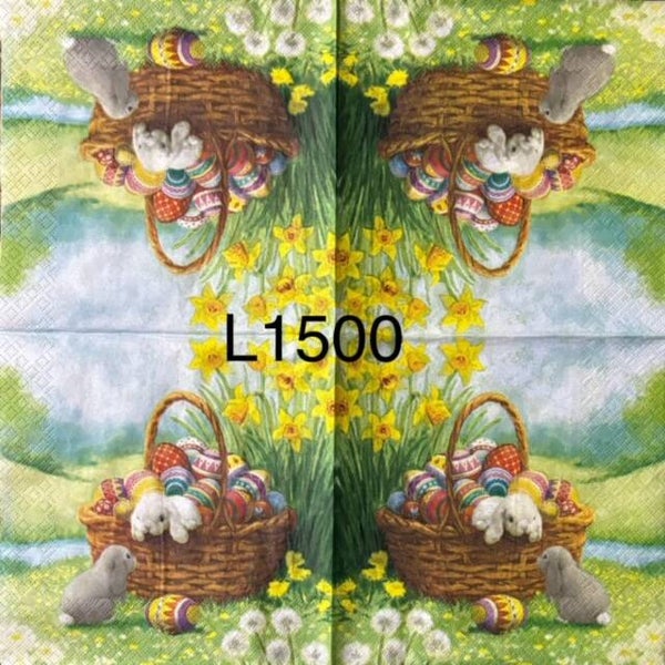 Easter (L1500) - Wicker Basket with Eggs Inside and Bunnies on the Outside