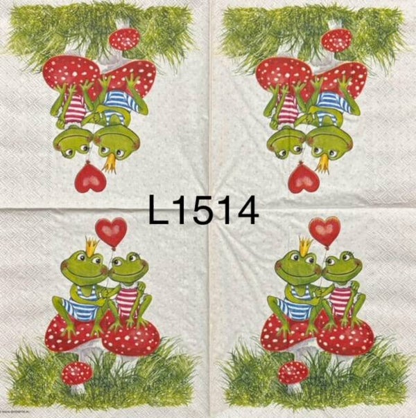 Animals (L1514) - Frog Couple Sitting on Red Mushroom