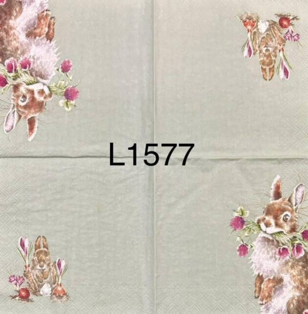 Easter (L1577) - Bunny Holding Flowers in Mouth