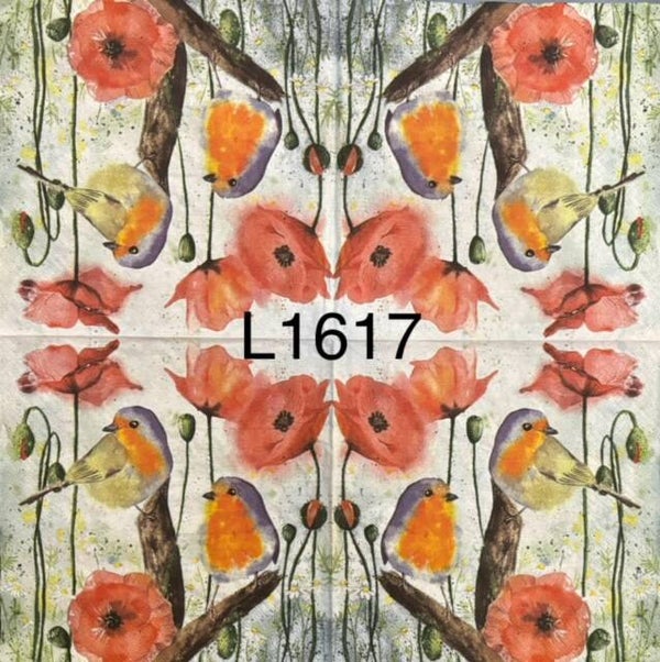 Flowers (L1617) - Poppies and Robins