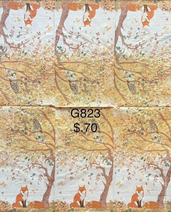 Fall (G823) - Two Fox and an Owl by a Fall Tree
