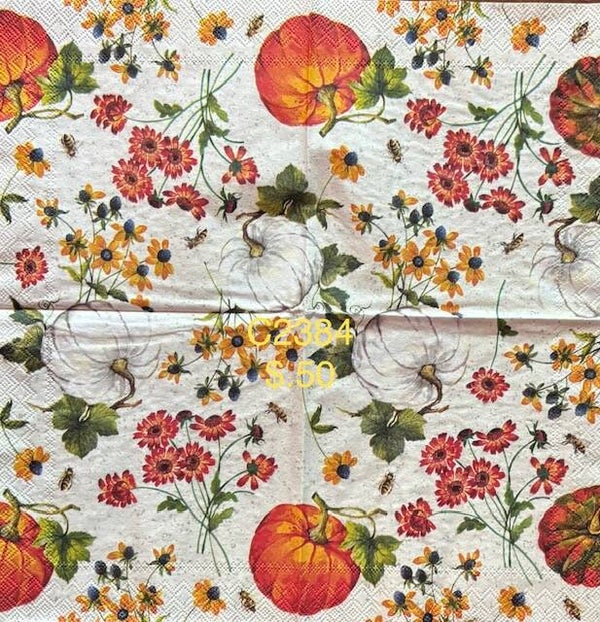 Fall (C2384) - Pumpkins, Flowers, and Fall Leaves Background